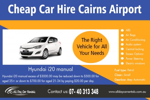 Book today cheap car hire cairns airport with no hidden fees at http://alldaycarrentals.com.au/cheap-car-hire-cairns/
Found us on google map- https://goo.gl/maps/pukXJEnjBk32
If you are planning to go abroad for a long period of time, then having a car to drive can be very essential. If you are used to driving your own car and if you are used to the comfort it gives, then you ought to rent a car long term. You do not have to worry about the expenses involved as cheap car hire cairns airport offer many kinds of rental cars discounts. With these types of discounts, you do not have to pay as much and you can even realize that renting a car can actually be an economical move on your part.
My Social :
https://www.instagram.com/saraincairns
https://angel.co/all-day-car-rentals
https://twitter.com/hirecarcairns
https://www.trepup.com/rentacarnearmecheap

All Day Car Rentals

135 Lake Street Cairns, Queensland, Australia 4870
Phone Us: +61 740 313 348 , 1800 707 000
Email- info@alldaycarrentals.com.au
Working Hours All days: 8:00AM–5:00PM

Deals In....
Car hire Cairns
Cairns Car Rental Deals 
cheap car hire cairns airport
car rental cairns airport