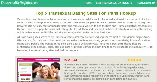 Transexual dating sites provide the effective trans dating tips for transgender singles to find the best transgender dating site. meet transexuals successfully, transexual women and trans men can read these blogs for transgender relationships. http://www.transexualdatingsites.com/