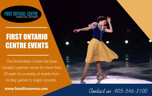 Find a schedule of events and tickets at First Ontario Centre events at http://www.hamiltonarena.com/ 

Visit : 

http://www.hamiltonarena.com/events/ 
http://www.hamiltonarena.com/ticket-info/ 
http://www.hamiltonarena.com/seating-chart/ 
http://www.hamiltonarena.com/contact/ 

The First Ontario Centre events has an unusual history. It was not originally intended to be a performance venue, but was designed as a meeting facility for the shiners. The lavish interior was meant to resemble courtyard. The theatre's ceiling was painted as a night sky, complete with twinkling stars and moving clouds produced with the help of a special projector. The lobby areas and lounges were filled with ornate details. Even essential structural elements were cleverly disguised by decorative features.

Address : 101 York Boulevard, Hamilton 
Ontario L8R 3L4, Canada 

Contact Number: 905-546-3100 

Social Links : 

https://en.gravatar.com/hamiltonarena 
https://www.reddit.com/user/hamiltonarena 
http://www.apsense.com/brand/FirstOntarioCentre 
https://followus.com/FirstOntarioCentre