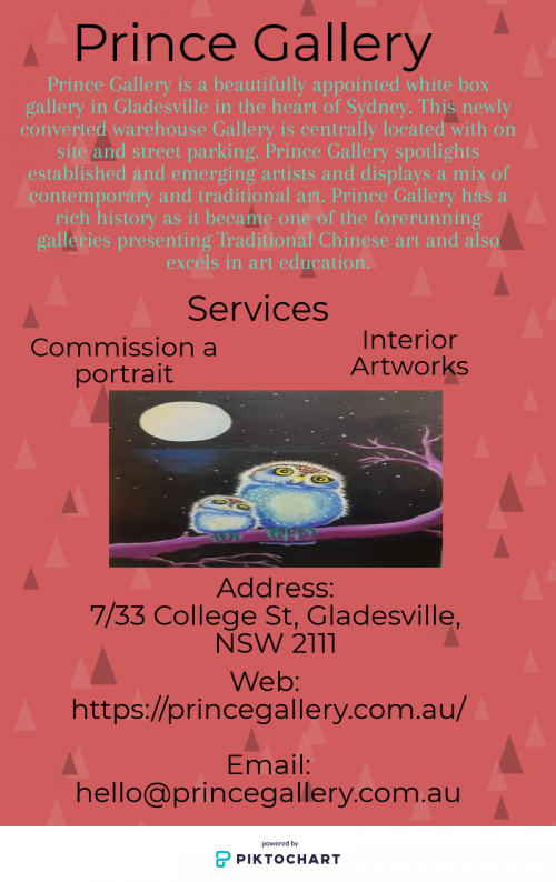 If you are looking for Buy Artwork online and master classes including private lessons as well as adult or children workshops service. Then Please visit to prince-gallery website or text you Art gallery required our email hello@princegallery.com.au today!

https://princegallery.com.au/