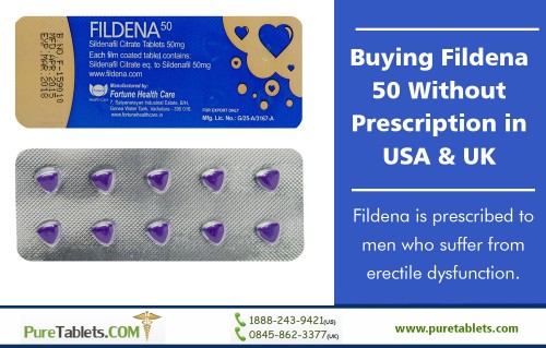 Buying Fildena 50 Without Prescription in USA & UK from the online brand store at https://www.puretablets.com/ 

Visit : https://www.puretablets.com/fildena 

Fildena 100 medicine is used to treating impotence issue in men. This medication can help men with impotence problem to get and sustain the stiffness of male reproductive organ. One pill consumption is enough for delivering effectiveness. Taking this impotence medicine, you need to have the urge for the lovemaking. Buying Fildena 50 Without Prescription in USA & UK that contains Sildenafil citrate as a main active component that helps impotent men to respond to the stimulation irrespective of his age. This impotence treating medication is a guaranteed solution for the penile failure issue in men.

Deals In : 

Fildena 100
Fildena 50 
Super P-Force pills 
Super P-Force tablets 
Kamagra Oral Jelly 
Kamagra 100mg oral jelly 

Email : Info@PureTablets.COM 
Phone : 1888-243-9421(US) 
 0845-862-3377(UK) 

Social Links : 

https://in.pinterest.com/SuperPForcepill/ 
https://www.instagram.com/superpforcepill/ 
https://followus.com/puretablets 
https://en.gravatar.com/superpforcetablets 
https://www.reddit.com/user/buyFildena