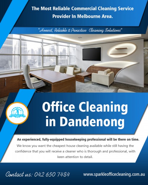 Office cleaning in Melbourne with a top-rated professionals AT http://www.sparkleofficecleaning.com.au/office-cleaning-dandenong/
Find us on Google Map : https://goo.gl/maps/hj9hE6pW4sL2
Monday mornings are difficult enough as it is for most office workers. There aren't many people who look forward to going into work after a weekend off, so it's essential that you make it as comfortable as possible in the office. Professional office cleaning in Dandenong that provides regular office cleaning services to supply your employees with a comfy working environment. 
Social : 
https://www.ted.com/profiles/10195792
https://profiles.wordpress.org/officecleanerss
https://remote.com/sparkleofficecleaningcleaning

Add : French street,Melbourne,Victoria,3074,Australia
Call Us : +61 426 507 484
Opening hours :  Mon To Fri : 8:00am to 5:00pm, Sat& sun Closed
Mail : melbournesparkle@gmail.com