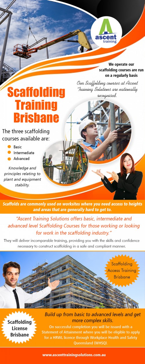 Scaffolding training in Brisbane solutions is your source for the best crane operator AT https://ascenttrainingsolutions.com.au/scaffolding/
Find us On Google Map : https://goo.gl/maps/oNVbw5SAn3J2
Trainees learn how to erect scaffolding so that it provides a firm and steady framework at all times, as well as how to stack and store it on the ground. Workers also learn about different types of scaffolding and their load-bearing capacities and should be tested on their knowledge both practically and theoretically, if possible. Ideally, workers should receive proper Scaffolding training in Brisbane during their induction into a company and workers with experience should be sent on refresher courses.
Social : 
http://dogmancoursegoldcoast.strikingly.com/
https://remote.com/jacksthomas
http://jacks-thomas.brandyourself.com/

Office Address:  25 Shannon Pl ,  Virginia, Queensland, Australia 4014
Email: enquiries@ascent.edu.au
Phone Numbers: 	       (07) 5658 0040 , +61  07 5658 0040 , +61  0404 765 828

Deals in : 
Scaffolding course Brisbane
Scaffolding license Brisbane
Scaffolding training Brisbane
Scaffolding tickets Brisbane