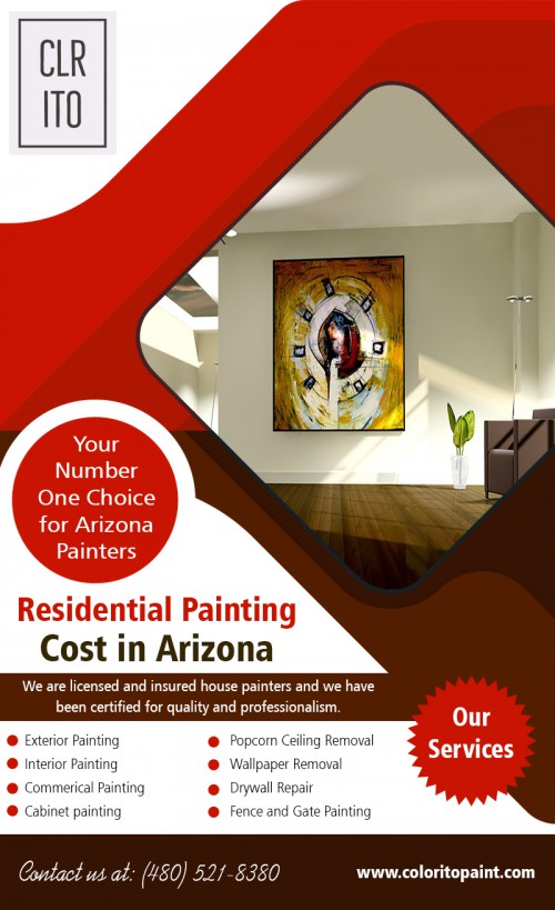 House Painting companies in Arizona with Decades Of Experience and instant Customer Service Available AT https://coloritopaint.com/painting-companies-in-arizona/
Find us on our Google Map : https://goo.gl/maps/4AXxvEtpsm52

If your goal in repainting your house is to make it look more appealing, then you will fail to do that if you do a botched up job at painting your house. By hiring House painting companies in Arizona, you can be assured that they will do an excellent job at painting your house. With their expertise, your home will look like new.
Social : 
https://generalblog.nyc3.digitaloceanspaces.com/Home-Improvement/Arizona-painting-company-cost.html			
https://storage.googleapis.com/generalcategory/Home-Improvement/Phoenix-House-Painting.html		
https://generalblog.oss-ap-south-1.aliyuncs.com/Home-Improvement/Residential-painting-cost-in-Arizona.html	
https://s3.us-east-2.amazonaws.com/generalcategory/Home-Improvement/Residential-painting-cost-in-Arizona.html
https://plus.google.com/u/0/communities/107790669732035679306
https://www.youtube.com/channel/UCDZvPbeIWTmEME-FhPIJ6nQ
https://www.pinterest.com/exteriorhomepainting/

Deals In : 
Arizona Exterior Painting Company
Exterior house painting phoenix
Arizona painting company reviews
Painting companies in arizona


Address- 456 e Huber st Mesa , Arizona  85203
Call us: (480) 521-8380
mail us: Support@ColoritoPaint.com