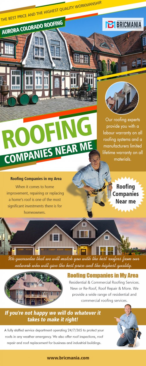 Get your free estimate today with hail damage repair in Aurora CO contractor at https://bricmania.com/roofing-companies-in-my-area/

Find Us On : https://goo.gl/maps/6PGqFKa7Yfk

Our Services : 

Aurora Colorado Roofing Company
Roofing Companies Aurora CO
Roofing Companies Aurora
Roofing Companies in My Area
Roofing Companies Near me
Roofing Companies Near me
Roofing Contractors Aurora CO
Roofing Contractors in my Area

Professional roofing contractors in aurora co have greater access to better stuff than the typical homeowner. Since they have links with providers, they are easily able to order materials which aren't often found in hardware stores. They could use certain materials that you will not have the ability to use while you do a setup, making professional setup much better in terms of quality.

E Mail : info@bricmania.com

Social Links :
 
https://en.gravatar.com/roofersauroracolorado
http://www.alternion.com/users/roofersauroracolorad/
https://www.pinterest.com/roofersauroraCO/
https://kinja.com/roofingcontractorsauroracolorado
https://www.reddit.com/user/roofersauroraCO