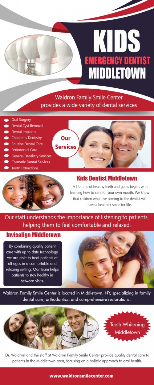 Check out kids emergency dentist in Middletown services for the perfect smile at https://www.waldronsmilecenter.com/general-dentistry/

Service us
cosmetic dentist near middletown
cosmetic dentist middletown
kids emergency dentist middletown
emergency dentist middletown
kids dentist middletown

Cosmetic dentistry is a type of dentistry that involves making someone look better by fixing their teeth or parts of their face like their jawline. This type of dentistry will complete treatments that may not necessarily improve the function of the teeth but will help a person look better and ultimately feel more confident. Approach cosmetic dentist in Middletown for complete dental care. 


Contact us
Address-350 Silver Lake-Scotchtown Rd,Middletown, NY 10941 USA
Phone: (845) 343-6615

Find us
https://goo.gl/maps/ERJSMNxeRXG2

Social
https://kinja.com/familydentistmiddletown
https://followus.com/invisalignmiddletown
https://cosmeticdentistmiddletown.contently.com/
https://www.twitch.tv/invisalignmiddletown/videos
https://www.thinglink.com/familydentistmid