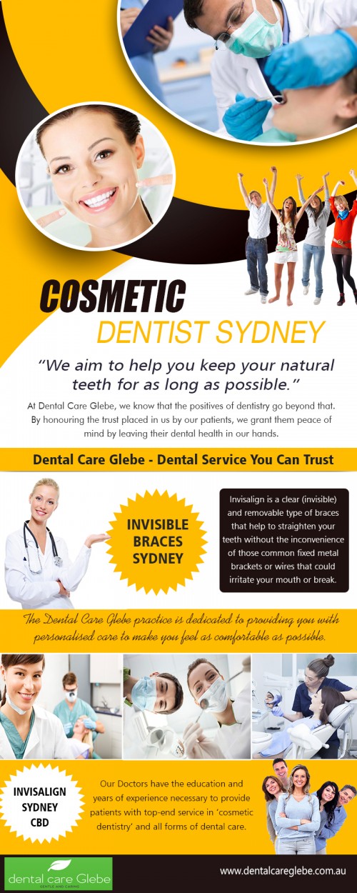 Invisible braces Sydney Are Beneficial For Oral Hygiene at https://dentalcareglebe.com.au/ 

Visit : https://dentalcareglebe.com.au/invisalign.html 

Find Us : https://goo.gl/maps/qt4gG5aTvUE2 

Invisible braces are a newer development in dental braces technology, making it easy for people of all ages to get the dental treatments they need without the apparent presence of metal braces. There are two main types - invisible lingual braces and plastic trays - which both works to ease teeth into their correct positions without the brackets and wires so commonly seen with conventional Invisible braces in Sydney.

Services : 

Dental Implants 
Sedation Dentistry 
Invisalign 
Periodontist In Sydney 
Cosmetic Dentist Sydney 

Email : info@dentalcareglebe.com.au 
Phone : (02) 9566 2030 

Social Links : 

https://twitter.com/DentalCareGlebe 
https://www.facebook.com/Dental-Care-Glebe-391186630920036/ 
https://www.reddit.com/user/dentalcareglebe 
https://en.gravatar.com/prosthodontistsydney