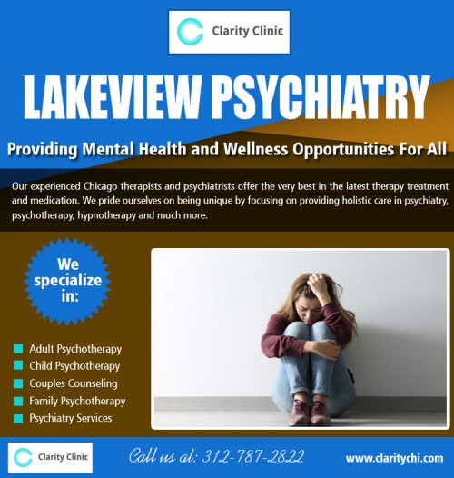 PSYCHIATRY Near Lakeview for a short-term, comprehensive inpatient psychiatric program at https://claritychi.com/ 

Visit : https://claritychi.com/location/lakeview-il/ 

Find Us : https://goo.gl/maps/T3YYnAhzJP92 

Psychiatry is a field of medicine concerned with the study, diagnosis, and treatment of mental disorders. Medical professionals under this field undergo training in assessing different conditions concerning human behavior. They employ various methods to determine and treat the possibility of mental and emotional disorders in people. It is essential to know how to handle each case properly in order to manage their patients successfully. Get more information about PSYCHIATRY Near Lakeview program.  

Call  : 312-787-2822 
Email : rreddy@clarityah.com 

Social Links : 

https://www.youtube.com/channel/UCchx39bNiQiT4mpYQiQXuEA 
https://plus.google.com/103690746029947976563 
https://www.facebook.com/claritychi/ 
https://twitter.com/ArlingtonHeigh4 
https://www.instagram.com/arlingtonheight/ 
https://www.pinterest.com/ClarityClinic/