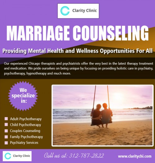 Lakeview marriage counseling experts provide counseling for families at https://claritychi.com/ 

Visit : https://claritychi.com/couples-and-marriage-counseling/ 

Find Us : https://goo.gl/maps/T3YYnAhzJP92 

There are two significant types of psychotherapy sessions naming psychoanalysis and psycho-education based on the functions. However, depending upon kinds of subject and patient involved, various other types are there. To name a few, we have behavioral therapy, cognitive behavioral therapy, interpersonal relation therapy, rational emotive therapy and family approaches which include parental counseling in most cases. Both individual and group modalities are commonly used depending upon the person's financial resources and the local resources and the severity of the symptoms. Check out Lakeview marriage counseling services that will suit your need. 

Call  : 312-787-2822 
Email : rreddy@clarityah.com 

Social Links : 

https://www.youtube.com/channel/UCchx39bNiQiT4mpYQiQXuEA 
https://plus.google.com/103690746029947976563 
https://www.facebook.com/claritychi/ 
https://twitter.com/ArlingtonHeigh4 
https://www.instagram.com/arlingtonheight/ 
https://www.pinterest.com/ClarityClinic/