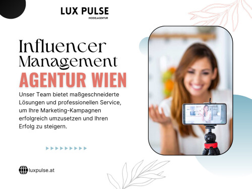 In der heutigen digitalen Welt ist Influencer-Marketing eine der effektivsten Möglichkeiten, Zielgruppen zu erreichen und zu binden. Für Unternehmen in Wien kann die Zusammenarbeit mit einer Influencer Marketing Agentur Wien Ihre Kampagnen auf das nächste Level heben. Dieser Artikel erklärt, wie eine Influencer Management Agentur Wien Ihnen hilft, die Wirkung Ihrer Influencer-Kampagnen durch Strategie, lokale Expertise und professionelles Management zu maximieren.

Offizielle Website: https://luxpulse.at/

Klicken Sie hier für weitere Informationen: https://luxpulse.at/influencer-agentur-wien/

Adresse : Neutorgasse 2,1010 Wien, Österreich
Telefon : +43 660 833 1477

Unser Profil: https://site.pictures/luxpulse