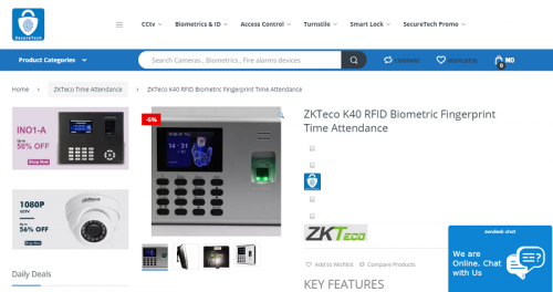 ZKTeco K40 RFID Biometric Fingerprint Time Attendance device and access control terminal, which can connect third-party electric lock, exit button. the 2.8 TFT screen can display more information vividly, including finger image and verification result etc.

Visit here:- https://www.securetech.com.ng/product/zkteco-k40-rfid-biometric-fingerprint/