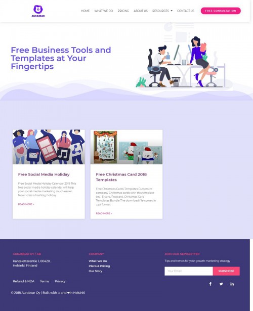FREE CONSULTATION Free Business Tools and Templates at Your Fingertips AURABEAR Oy / Ab Kantelettarentie 1, 00420 , Helsinki, Finland COMPANY What We Do

Visit here:- https://www.aurabear.com/free-tools-templates/