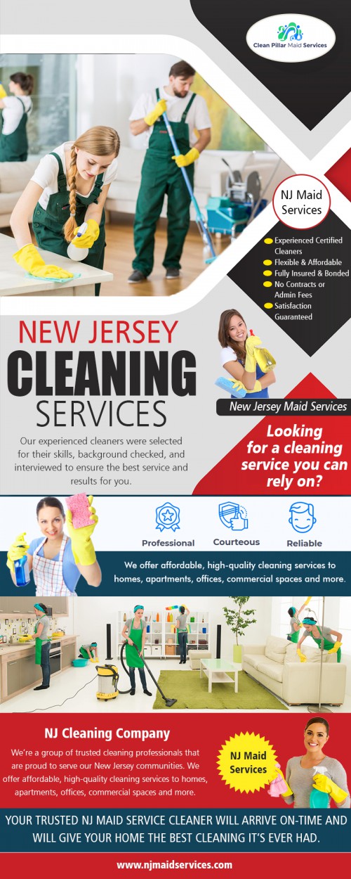 New Jersey Cleaning Services cleaners can clean large corporate spaces At https://njmaidservices.com/

Find Us: https://goo.gl/maps/B7RGRvvLctZDxtVq8

Services: 

NJ Maid Services
New Jersey Maid Services
NJ Cleaning Company
New Jersey Cleaning Services

Cleaning is an essential day-to-day task that needs to be done for several reasons. One of the main reasons why you clean your office space, work area or your home is to provide a suitable environment for you and the other people around you. Some people would also hire a professional New Jersey Cleaning Services provider to get the job done. Here are some reasons why you need to hire a cleaning company or a service provider.

Clean Pillar Maid Services
190 Belmont Ave #E44, Jersey City, NJ 07304, USA
+1 201-371-6040
njmaidservices@gmail.com
Sun-Sat: 7AM–8PM

Social---

https://remote.com/jacks-arnolds
https://dzone.com/users/3666586/njmaidservices.html
https://wiseintro.co/njmaidservices
https://www.reddit.com/user/njcleaningcompany