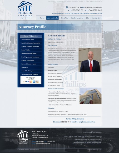 We are Providing attorney profile information on Michael G. Phillips. Who has been practicing law for over 30 years as a general civil litigator, with interests in consumers, debtors and small businesses. Visit at: http://www.phillipslawmn.com/attorney-profile/