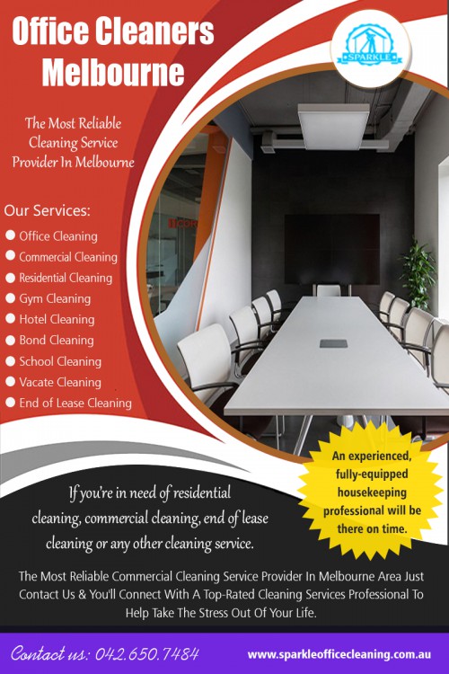 Office Cleaners Melbourne to Keep Your Office Clean and Secure AT https://www.sparkleofficecleaning.com.au/office-cleaning/
Find us Google Map : https://goo.gl/maps/ES43wYpJSQQPsrzx5
As you are probably already aware, office cleaning is a difficult task that requires specialized knowledge, skill to achieve the desired results. Most medium to large sized companies will hire a professional Office Cleaners Melbourne to provide cleaning activities on a scheduled routine. The traditional office cleaning companies can provide efficient and reliable services at a reasonable price point. They are also capable of maintaining standards of performance and cleanliness to meet your requirements.
ADDRESS : 2/15 Livingstone street Reservoir, Melbourne VIC 3073, Australia
PH. : +61 426 507 484
Mon-Sun : 8am-7pm
Email: melbournesparkle@gmail.com

Social : 
https://www.facebook.com/Sparkle-Cleaning-Services-Melbourne-1527963877420356/
https://twitter.com/Vacate_Cleaning
https://www.youtube.com/channel/UCD2MW6Bx1FeGvy7GX9U8BkQ