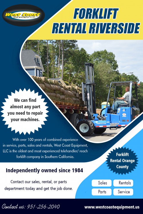 Important Points to Consider Before Taking Forklift Rental Riverside at https://westcoastequipment.us/ 

Visit : http://westcoastequipment.us/reach-forklift-rentals/

http://westcoastequipment.us/boom-lift-rentals/
http://westcoastequipment.us/scissor-lift-rentals/

Find Us : https://goo.gl/maps/DHTfY7LnMio

Many business owners have found that Forklift Rental Riverside is an excellent way for them to save some money on the costs of purchasing a wide variety of expensive access equipment. While this advantage is highly enticing on its own, there are some other advantages associated with this sort of rental. The scissor lifts can also be categorized into two types depending upon their drive mechanism - hydraulic lifts and pneumatic lifts. In hydraulic lifts, a liquid is used for the upward movement of the elevator. When the fluid is released, the scissor arms and the lift moves up.

More Links : 
http://www.dailymotion.com/ScissorLiftLosAngeles
http://www.alternion.com/users/ScissorLiftLA/
http://www.apsense.com/brand/WestCoastEquipment
http://contactup.io/_u14746/

West Coast Equipment LLC

958 El Sobrante Road Corona, California 92879
Call Us: +1.951.256.2040
Email : sales@WestCoastEquipment.us
Mon - Fri 06:00 AM - 05:00 PM

Our Services : 

Boom Lift Rental San Bernardino
Forklift Rental Riverside
Los Angeles CA Construction Equipment Rental