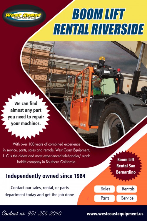 Boom Lift Rental San Bernardino is a great way for them to save some money at https://westcoastequipment.us/boom-lift-rentals/

Visit : http://westcoastequipment.us/reach-forklift-rentals/

http://westcoastequipment.us/boom-lift-rentals/
http://westcoastequipment.us/scissor-lift-rentals/

Find Us : https://goo.gl/maps/DHTfY7LnMio

A variety of companies are aiming to Boom Lift Rental San Bernardino as a way of satisfying the demands they have for equipment. While this is a less expensive means of getting the needed equipment, it is additionally a method to minimize required to purchase the material for your business. It offers two vital functions. It suggests that less capital needs to be put to equipment expense and for that reason, even more of it can be used for other core areas of the firm. It means that whenever the demand for equipment or tools is required, it can be satisfied.

More Links : 
https://twitter.com/ForkliftsLA
https://www.pinterest.com/scissorliftLA/
https://www.instagram.com/boomliftrentalriverside/
https://www.youtube.com/channel/UCqOJtXU-1aGivgPVEFOf-Pg

West Coast Equipment LLC

958 El Sobrante Road Corona, California 92879
Call Us: +1.951.256.2040
Email : sales@WestCoastEquipment.us
Mon - Fri 06:00 AM - 05:00 PM

Our Services : 
Boom Lift Rental San Bernardino
Forklift Rental Riverside
Los Angeles CA Construction Equipment Rental