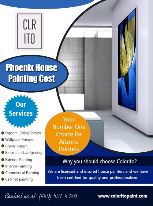 House painting contractor near me specializes in residential and commercial painting at https://coloritopaint.com/house-painting-contractor-near-me/

Service:
house painting contractor near me

Find here:
https://goo.gl/maps/9fWs5k9EACq

All newest designs, modern outlook and vibrant colors are well-researched to bring that sophisticated and simple look that customer asks for. Also, floral prints can be amalgamated if it’s in demand — moreover, residential interior house painting near me it's standing purely on customer propensity. The company is trusted because of high-quality painting assignments that are carried out with professional artists. Therefore, the firm makes sure that the paints provided suit the personality and taste of the customer.


Social:
https://snapguide.com/exterior-home-painting/
https://kinja.com/exteriorhomepainting
https://followus.com/ExteriorHomePainting
http://www.alternion.com/users/ExteriorHomePainting/
http://www.apsense.com/brand/Arizonapainters
http://moovlink.com/?c=B1NRUFY6ZDY4ZmE5NDA
https://en.gravatar.com/arizonapainters
https://www.twitch.tv/arizonapainters/videos/all
https://www.manta.com/c/mhzkqxq/colorito

Contact:456 e Huber st, Mesa, Arizona 85203, USA
Phone: (480) 521-8380
Email: Support@coloritopaint.com
Hours of Operation: 7 am - 9pm