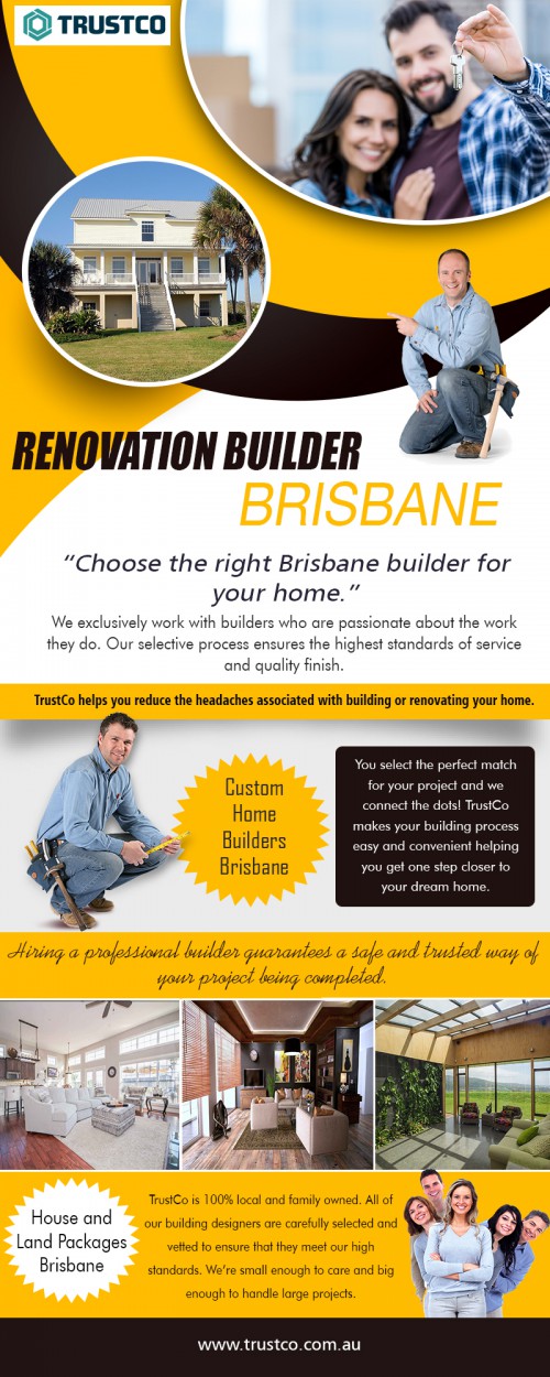 Essential Tips to Choose a Good Custom Home Builders in Brisbane at https://trustco.com.au/

Construction company :

Builders brisbane
Brisbane builders
Custom Home Builders Brisbane
Renovation Builder Brisbane
House And Land Packages Brisbane

When you like to have a home for yourself, then you have to find Custom Home Builders in Brisbane who will help you to build your dream home. So, in this case, you have to select the home builder who has a good reputation in the real estate industry. But in reality, choosing a home builder is very much difficult task. So, you have to follow some steps which will help you to find the right builder for your home. Before you start your selection procedure, you have to gather the information about the home builders who are working in your neighboring area.

Address : 350 Newmarket RdNewmarket QLD 4051, Australia

Phone Number: 0474 784 890  

Email Address : enda@trustco.com.au

Social Links : 

https://www.pinterest.com/Brisbanebuilders/
https://www.facebook.com/buildersyoucantrust/
http://www.alternion.com/users/Buildersbrisbane/
http://www.apsense.com/brand/trustco