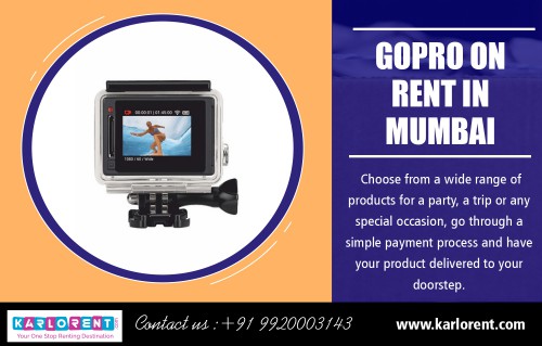 Gopro on rent in Mumbai for a day, week or entire month at https://karlorent.com/go-pro

Rent wide range of GoPro's on rent in mumbai. GoPro 4, GoPro 5,GoPro Hero 6, GoPro Hero 7.Rent it from Karlorent.com for the best deal.
