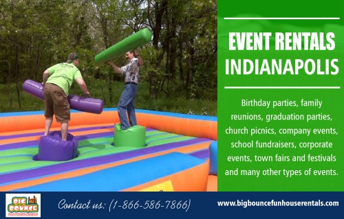 "Event Rentals Indianapolis Make Your Large Party More Fun at http://bigbouncefunhouserentals.com/ 

Find Us : https://goo.gl/maps/vZNKtwJXRh42 

Deals In : 

Party Rentals Indianapolis 
Event Rentals Indianapolis 
Themed Party Rentals Indianapolis 
Casino Parties Indianapolis 
Rent An Outdoor Movie Screen Indianapolis 

One of the best ways to make a good impression is to make sure you are using the latest technology. It is essential because you want to give the idea that your company is fresh and on the cutting edge. If you are using old technology, you will be telling people that your company is all right with not being up to date and in touch. If you do not want to invest thousands of dollars every year on new equipment you need to contact Event Rentals Indianapolis for your needs in event rentals.

Address : 3583 E St Rd 240, Greencastle, IN 46135, USA 

Phone: 1-866-586-7866 
Email: sales@bigbouncefunhouserentals.com 

Social Links : 

https://twitter.com/_bouncehouse 
https://www.instagram.com/partyrentalsindianapolis/ 
https://www.pinterest.com/bounce_houses/ 
https://www.youtube.com/channel/UCcUKFnk7DgB3Xw2logJf7HQ"
