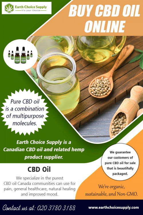 Buy cbd oil online at the best prices to alleviate pain at https://earthchoicesupply.com/ 

Visit : https://earthchoicesupply.com/pages/buy-cbd-oil-online 

Cannabidiol (CBD) is one of the 100+ cannabinoids found in cannabis and has been the subject of much research due to its many and varied medical applications. But it’s not only its therapeutic attributes that have sparked such widespread interest in CBD in recent years. The cbd oil benefits is also nonpsychoactive (meaning it does not produce the ‘high’ associated with cannabis use), making it a safe and effective option for patients who may be concerned about the mind altering effects of other cannabinoids such as THC.

Address : 250 Yonge Street, Suite 2201, Toronto M5B2L7 , Canada 

General Inqueries: 416-922-7238 
Email : info@earthchoicesupply.com 

Social Links : 

https://padlet.com/earthchoicesupply 
https://followus.com/earthchoicesupply 
https://foursquare.com/v/earth-choice-supply/5b853b9606fb60002c41b37b 
https://kinja.com/earthchoicesupply 
https://earthchoicesupply.tumblr.com/ 
http://www.apsense.com/brand/EarthChoiceSupply