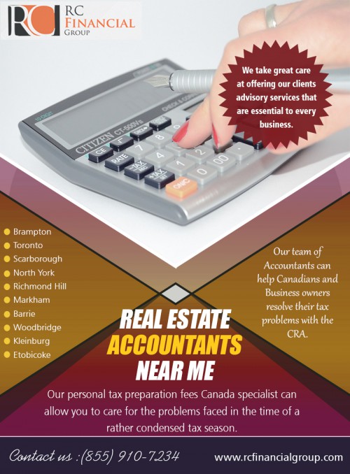 Personal Accountant Near Me - Helping You Start A Small Business at https://rcfinancialgroup.com/tax-prep-fees/

Services:
small business accountant fees
income tax accountants near me

Tax is a critical consideration for all businesses, regardless of nature and size. If you have a company, you need the expertise of accountants to provide you with Personal Accountant Near Me and advice. With sound advice, proper planning and strategic execution, you can expect tax exemptions and relief, which amounts to cash benefits for your business. Likewise, you can avoid tax issues and liabilities, which are inconvenient and costly on your part. Understand that the simple mistake of missing a filing deadline can already make a significant impact on the flow of your operations.

Contact us
Addess:-1290 Eglinton Ave E, Mississauga, ON L4W 1K8, Canada
PHONE:-(855) 910-7234
Email:- info@rcfinancialgroup.com

Find us
https://goo.gl/maps/kqNW1d6T3fC2

Social Links :

https://dashburst.com/rcfinancialgrp
https://about.me/mississaugaaccountant
https://remote.com/rc-financialgroup
https://kinja.com/rcfinancialgroup
https://www.find-us-here.com/businesses/RC-Accountant-CRA-Tax-Mississauga-Ontario-Canada/32999412/
http://www.expressbusinessdirectory.com/Companies/RC-Accountant---CRA-Tax-C784366
http://www.brownbook.net/business/41279072/rc-financial-group---tax-accountant-bookkeeping-toronto
https://www.bizcommunity.com/CompanyView/RCFinancialGroup-TaxAccountantBookkeeping