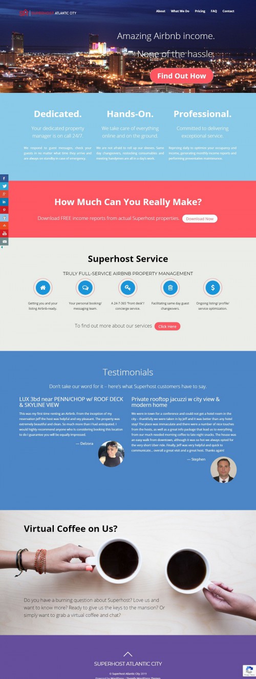 Superhost is Airbnb property management in Atlantic City. Hire the best Airbnb property management in Atlantic City, Ventnor and Brigantine. We are ready to help 24/7. We take care of everything online and on the ground.

Visit here:- http://superhostac.com/
