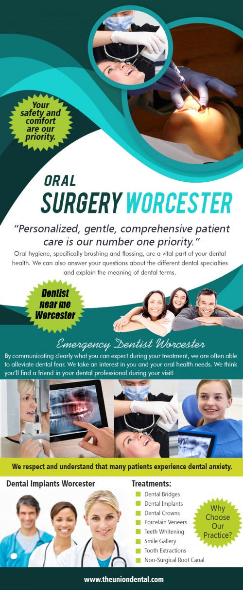Emergency Dentist Worcester that strives to improve your total health and wellbeing at https://www.theuniondental.com/contact-us/union-dental-worcester/
Find Us On : https://goo.gl/maps/SNrxd95UQ3r

Dentist : 

Dentist Worcester
cosmetic dentist Worcester
dental implants Worcester
oral surgery Worcester
dentist near me Worcester
Emergency dentist Worcester
teeth whitening Worcester

Cosmetic dentistry is the field of dentistry that focuses on the overall appearance of the teeth, the gums and the bite of the teeth. Teeth can have many issues that come up that cause the look of the teeth not to be as good as it could be. When this happens, the services of Emergency Dentist Worcester may be sought. There are expert dentists out there that can be used. It may be tough to find the right dentist that will be able to perform the services that you are wanting.

Address : 101 Pleasant St #210, Worcester, MA 01609 United States

Call Us On : 774-420-2600

Social Links : 

https://www.pinterest.com/theuniondental/
https://www.facebook.com/Union-Dental-Worcester-1763410727283431/
https://www.bing.com/maps?ss=ypid.YN873x16793715172872215045
http://foursquare.com/venue/4d3860c1fe80a1cdf16c849f
http://www.dexknows.com/business_profiles/-l2607972823