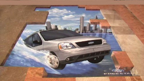 Lukisan Mobil 3D di Jalan