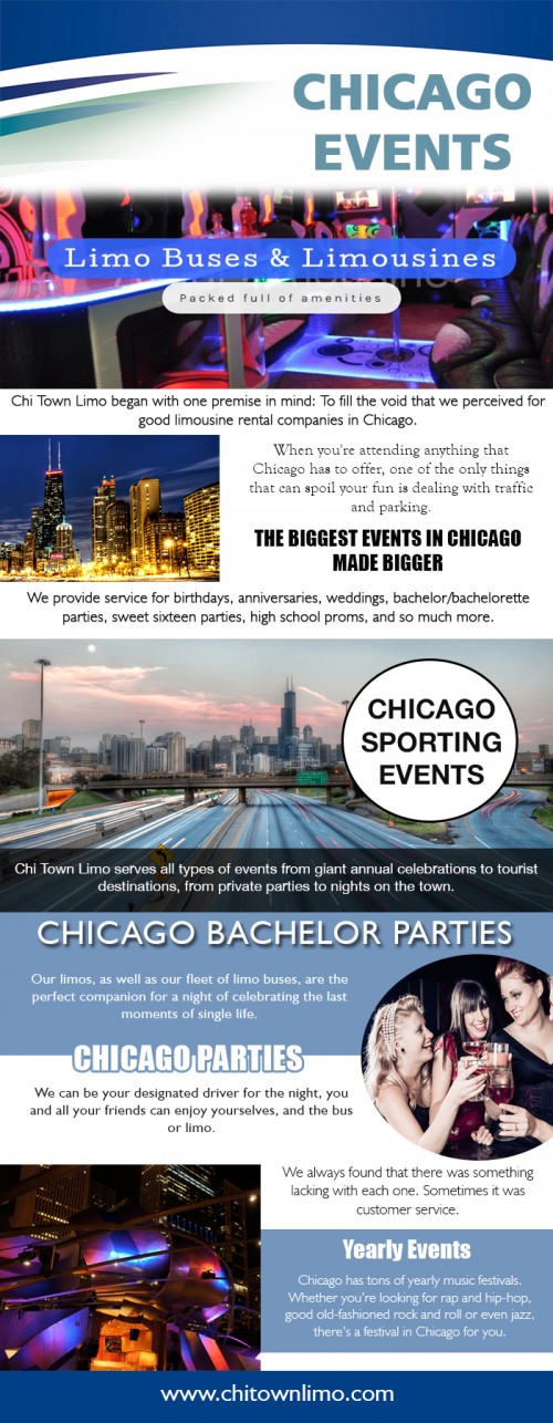 Our Website : http://www.chitownlimo.com/weddings.html
Reasons for corporate Chicago Events may go deeper than you realize. For example, let's say you want to have a supplier appreciation event. Obviously, you want to let your suppliers know they are appreciated, and keep up the public relations with each company. Delve a bit deeper and also consider other reasons for the event. Nowadays, it's easy to find a list of corporate event planners to help in executing a successful corporate event or meeting, even on a tighter budget.
Find Us On : https://www.yelp.com/biz/chitown-limo-chicago-2
My Profile : https://site.pictures/chitownlimo
More Links : https://site.pictures/image/S6R5I
https://site.pictures/image/S6Dx9
https://site.pictures/image/S6doA