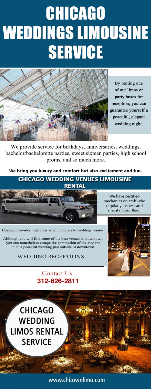 Our website : http://www.chitownlimo.com/weddings.html
There are many limo rental companies offering you royal treatment which comes in standard with professional, courteous and trained service providers. These companies will provide you all ground transportation options and help you coordinate other vehicles to get you and your bride as well as anyone else in the party celebrating with you where they wish to be. Some of these Chicago Wedding Limos Rental Service also offer packages ranging from customized tours, to concerts, to shopping, and to sightseeing to your guests who seek for weekend activities. 
My profile : https://site.pictures/chitownlimo
More links : http://cheezburger.com/9090049280
https://site.pictures/image/S8VAI
https://site.pictures/image/S8ttx