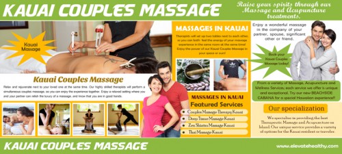 Look at this web-site http://www.elevatehealthy.com/ for more information on Massages in Kauai. Massages in Kauai are an affordable way to reap the benefits of massage in the comfort of your own home. Whether you and your partner practice massaging each other or you use an electronic massager, including home massage as a regular part of your life will relieve stress and tension and allow you to relax at home. This makes it harder for your body to fight off colds and the flu and can make you vulnerable to much more serious diseases and complications.
Follow us http://massagekauai.brandyourself.com/