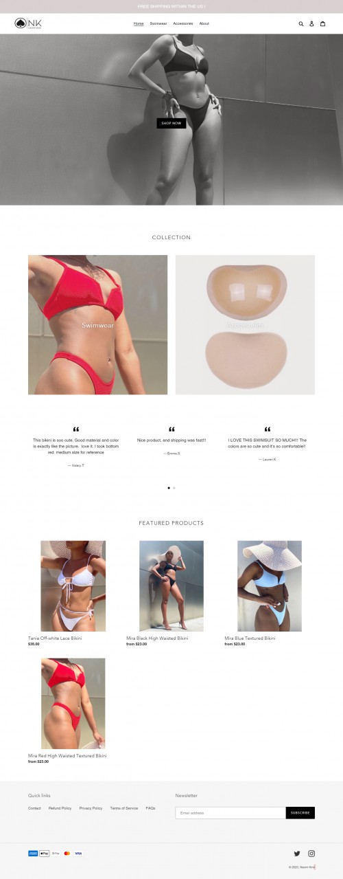 Shop the Best Summer Women trend swimsuits and accessories online. Get ready with Naomi Kind to shine this summer. High waisted Swimwear, push-up, Lace Bandage Bikini available in Various colors and size. 

Web:- https://naomikind.com/