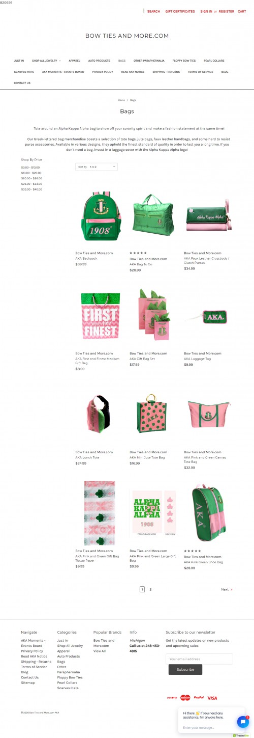 Alpha Kappa Alpha Sorority Gifts, Bags, Accessories, Paraphernalia, Jewelry and More 

If you’re looking for the very best sorority apparel that helps you to showcase your love and affiliation to Alpha Kappa Alpha, the very first African American sorority, you’ve come to the right place. Here at Bow Ties And More, we’re proud to offer a large variety of sorority apparel specifically designed for Alpha Kappa Alpha sisters. With everything from trendy tops,to jackets, and so much more, you’re guaranteed to find something that you love. Just take a look down below to view all of our apparel options. Choose your favorite product make your purchase, and show the world just how proud you are to be a member of Alpha Kappa Alpha! Celebrate the Alpha Kappa Alpha culture with our collection of AKA jewelry! Our selection includes a host of various items to meet all your accessorizing needs while showing off your sorority solidarity at the same time. All our Alpha Kappa Alpha jewelry merchandise is reasonably priced and of the highest grade of quality. Purchase a bracelet, a pin, or even a sorority brooch from us. From a varied assortment of bracelets to AKA sorority necklaces in many different designs, add some sparkle as well as some sorority pride to your wardrobe!

#akawinterscarf #akaNecklaces #AKAluggageset #AKAbroochnecklace #akabracelet #akabags #silvercuffbracelets #alphakappaalphapin #AKANecklace #AKACharmsNecklace #AKApolarfleeceslippers #AlphaKappaAlphaapparel #AKAHeadrestCovers #akaFleeceBlanket #AKALicensePlateFrame #akakeychain #AKASororityGifts #AKASororityBags #AKAjacket #AKAShawlCape #AKARoundJuteToteBag #akashawl

Web:- https://bowtiesandmore.com/bags/