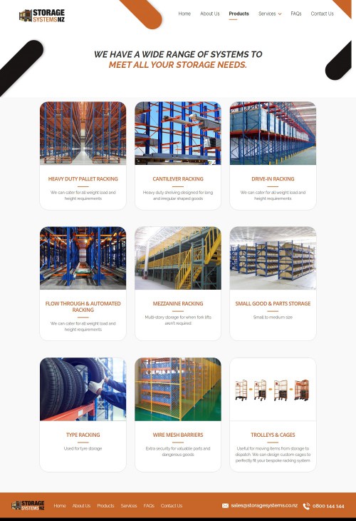 We Have Wide Range of Systems Warehouse Industrial Steel Shelving, Best Heavy-Duty Pallet Racking Solutions, Cantilever Racking, Flow Through & Automated Racking. 

https://www.storagesystems.co.nz/products/ 

We have a specialist team of licensed builders and engineers to help manage the entire process from the initial concept to final sign off.Our team of dedicated professionals would love to hear from you. We can provide a free,We pride ourselves on offering a full comprehensive service that manages the entire process from start to finish.

#Palletracking #Commercialpalletracking #Commercialshelving #Industrialpalletracking #Warehousestoragesolutions #Palletrackingsystems #Warehouserackingsolutions #Warehouseindustrialsteelshelving #Bestpalletrackingsolutions #Heavydutypalletracking #Mezzanineracking #Wiremeshbarriers #WarehousestorageAuckland #Warehouserackinghamilton #WarehouseshelvingChristchurch #StoragesolutionsWaikato #PalletrackingChristchurch #StoragerackinginAuckland #PalletstorageWaikato #Shelvingsystemsinhamilton #ShelvingsolutionsNewZealand #StoragesystemsinNewZealand #TyperackinginNewZealand #PalletstorageNewZealand #PalletrackingNewZealand