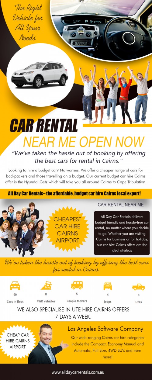 Our Website: http://alldaycarrentals.com.au/cairns-car-hire/
Rental Car services can considerably save you time and offer you flexibility and freedom when you are traveling. Getting a good rental car deal can save you money, while meeting your requirements. However, like making decisions regarding a number of other issues, the wrong choice could also cost you greatly. Car Rental Near Me Now services also come in handy for other situations apart from when you are traveling, such as for weddings and other occasions. Now that you know the type of car you need, you would need to make a booking in advance to make it easier for you. The internet makes this quite easy to get good rental car deals.
My Profile: https://site.pictures/hirecarcairns
More Links:
https://site.pictures/image/d0XkP
https://site.pictures/image/d0j1q
https://site.pictures/image/d0zWC