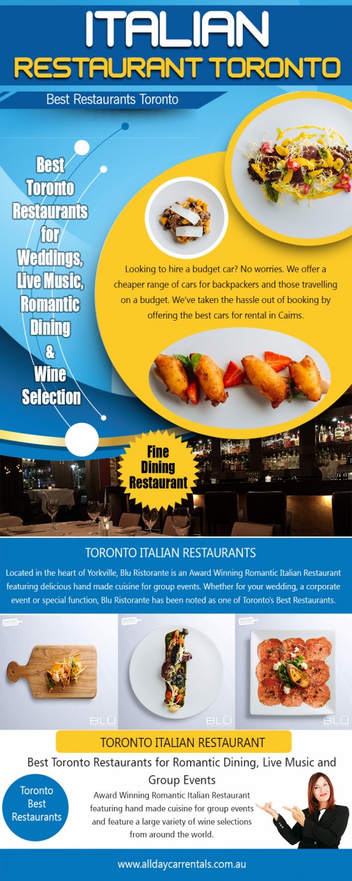 Our Website: http://bluristorante.com
Business lunches and dinners are where deals are made and partnerships are formed. Unless it is an informal outing, the best restaurants Toronto for you are somewhere quieter and more refined. If you are the host, it is up to you to make all the arrangements, including reservations for the group. Consider fine-dining establishments to treat your guests. You want a place that is willing to present the image you want to convey while not making you feel rushed through the meal. You and your party need time to discuss important business opportunities.
My Profile: https://site.pictures/privatedining
More Links: https://site.pictures/image/d4GA7
https://site.pictures/image/d5CnR
https://site.pictures/image/d4otQ