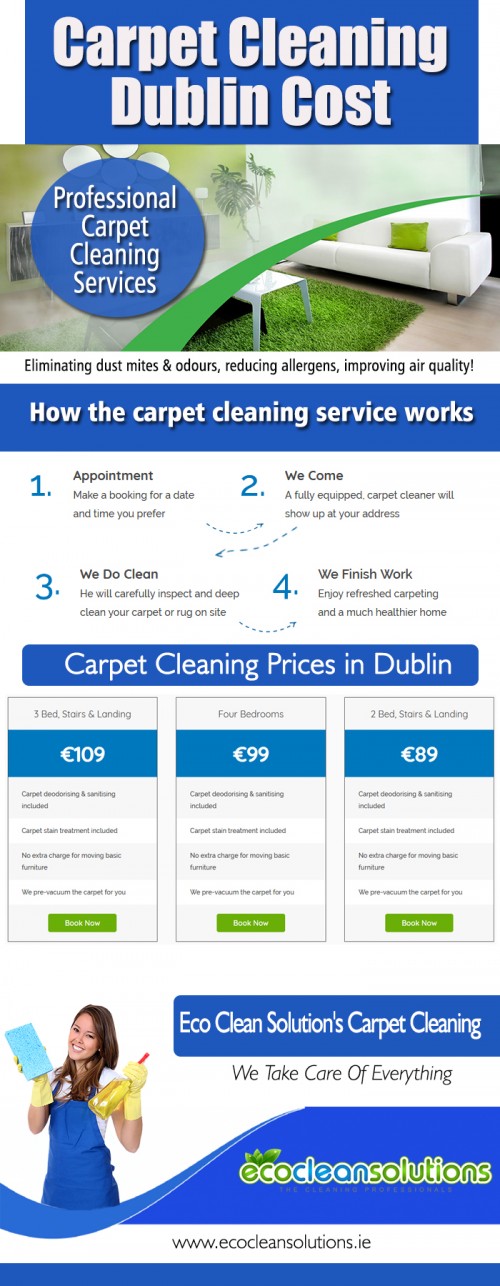 Our Website : https://ecocleansolutions.ie/carpet-cleaning-dublin/
In carpet cleaning Dublin cost the cleaners take certain measures when doing residential carpet cleaning to make sure that they are able to provide the best cleaning job. When cleaning a carpet, cleaners would first eliminate the dry dirt by using a vacuum. The soil particles will then be removed from your carpet fibers using a cleaner.
My Social : https://twitter.com/carpetdublin
More Links :
https://www.ted.com/profiles/9773169
https://rumble.com/user/cleaningdublin
https://papaly.com/cleaningdublin