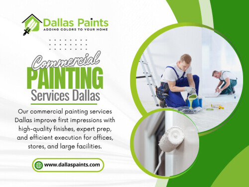 Your commercial property is often the first physical interaction customers have with your brand. A clean, modern, and well-maintained space instantly builds trust. Professional Commercial Painting Services Dallas businesses rely on ensure that your property looks polished and inviting at all times. Whether it’s an office, retail store, or restaurant, a fresh coat of paint can significantly elevate the look and feel of your space. It communicates attention to detail and shows that you care about your business environment.

For more Information: https://www.dallaspaints.com/commercial-painting-service-dallas

Dallas Paints
Address: 2427 Allen St, Dallas, TX 75204, United States	
Phone: +12149784400