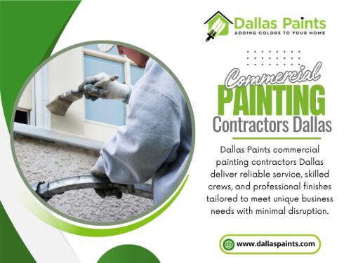 When it comes to maintaining and enhancing a commercial property, painting is more than just a cosmetic upgrade; it’s a strategic investment. Businesses that choose experienced Commercial Painting Contractors Dallas professionals gain a significant advantage in quality, efficiency, and long-term value. Whether you’re updating an office, retail space, or industrial facility, working with skilled experts can make all the difference.

For more Information: https://www.dallaspaints.com/commercial-painting-service-dallas

Dallas Paints
Address: 2427 Allen St, Dallas, TX 75204, United States	
Phone: +12149784400