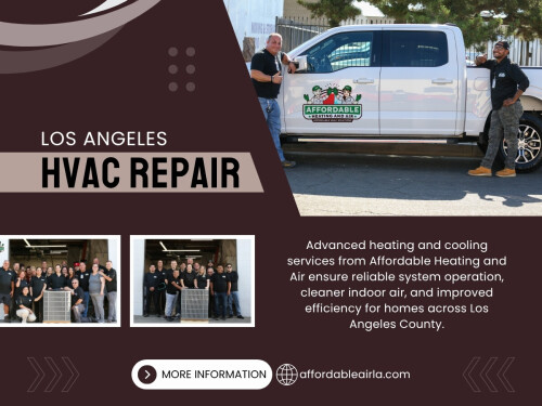 Reliable companies that specialize in Los Angeles HVAC repair can identify problems early and help homeowners avoid sudden breakdowns when they need cooling the most.

Find us on Google Map: https://maps.app.goo.gl/AmnAG3GCtMLZFQca6

Contact: Affordable Heating and Air
Address: 9601 Cozycroft Ave Unit 1, Chatsworth, CA 91311, United States
Customer Service: +1-818-722-1332


More Links:
https://beacons.ai/affordableairla
https://vimeo.com/affordableairla
https://www.reverbnation.com/affordableairla