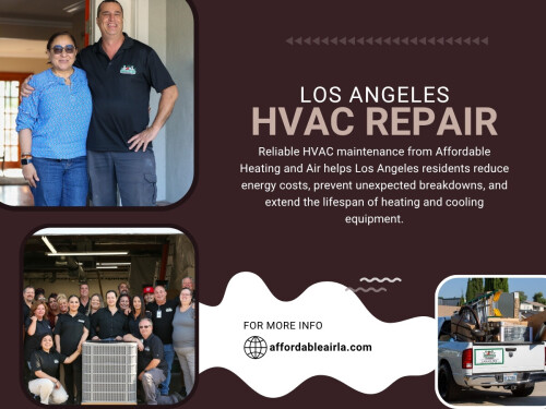 Choosing experienced professionals for Los Angeles HVAC repair can help homeowners avoid repeated issues, improve system efficiency, and reduce unnecessary stress during extreme weather.

Find us on Google Map: https://maps.app.goo.gl/AmnAG3GCtMLZFQca6

Contact: Affordable Heating and Air
Address: 9601 Cozycroft Ave Unit 1, Chatsworth, CA 91311, United States
Customer Service: +1-818-722-1332

More Links:
https://allmyfaves.com/affordableairla
https://gravatar.com/affordableairla
https://audiomack.com/affordableairla/