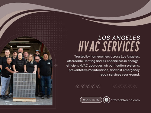 Professional Los Angeles HVAC services often help identify these issues early before homeowners waste even more money on unnecessary energy usage.

Find us on Google Map: https://maps.app.goo.gl/AmnAG3GCtMLZFQca6

Contact: Affordable Heating and Air
Address: 9601 Cozycroft Ave Unit 1, Chatsworth, CA 91311, United States
Customer Service: +1-818-722-1332

More Links:
https://beacons.ai/affordableairla
https://vimeo.com/affordableairla
https://issuu.com/affordableairla