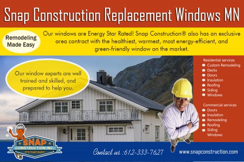 Snap Construction window replacement MN for glass repair and replacement services AT http://www.snapconstruction.com/window-replacement-mn/
Find us on Google Map : https://goo.gl/maps/fvvRwaX5SRt
deals in : 
Snap Construction  Minneapolis roofing
Snap Construction  Window Replacement Contractor mn
Snap Construction window replacement minneapolis
Snap Construction window glass replacement minneapolis
Snap Construction replacement windows minneapolis mn

Our Snap Construction window replacement MN is experienced in installing the best roofs to protect your house and secure no matter how severe the weather is. Whether you have to install a new roof or replace or repair an old one, we will work accordingly and provide you the best services. There are many types of roofs but here we will discuss three types that we install in Edina MN that we find effective and protective against the changing weather.
Add : 8200 Humboldt Avenue South #120, Minneapolis, MN 55431, USA
Ph. No. : 612-333-SNAP (7627)
Mail : contact@snapconstruction.com
Hours : 
Monday – Friday 8:00 AM – 8:00 PM
Saturday – 8:00 AM – 5:00 PM

Social : 
https://medium.com/@SnapMnRoofing
https://padlet.com/MinneapolisRoofers
http://followus.com/MinneapolisRoofing