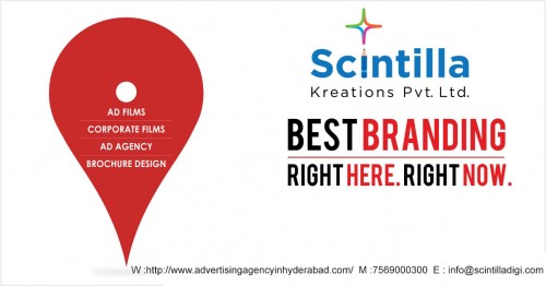 Scintilla Kreations is the best branding agency and Advertising Agency in Hyderabad – Experts in Branding & Advertising Services- Creative Ad Film, Corporate Film Makers, corporate presentation video makers, documentary videos, branding solutions & Graphic Walkthrough Video makers in Hyderabad.
• Visit our website: http://www.advertisingagencyinhyderabad.com/
• For more details call us: 9030006330 // reach us: #8-3-993, Plot No.7, Doyen Galaxy, 2nd Floor, Srinagar Colony, Hyderabad, Telangana 500073