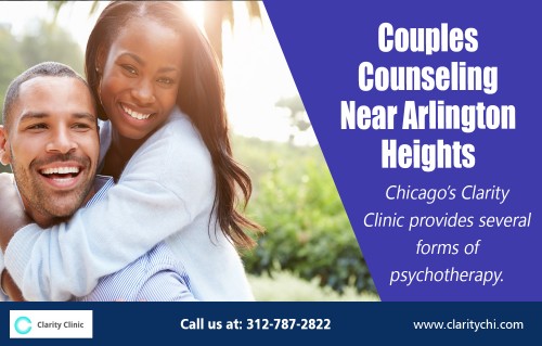 Couples Counseling near arlington heights with friendly and encouraging environment AT https://claritychi.com/couples-and-marriage-counseling/
Find us on Google Map : https://goo.gl/maps/eMBEtFrY1Sn
Deals in : 
Local arlington heights marriage counseling
heights marriage counseling near arlington 
Local arlington heights Couples Counseling
Couples Counseling near arlington heights
Couples Counseling

The goal of Couples Counseling near arlington heights is to make change in person's life and provide them strength and reasoning to think and react about the current issues and problems in life. Between patient and doctor a therapy plan is created. Psychologist will take patient to the root of the problem and help them in getting new perspective in life. This helps patients to look at exiting issues with new perspective and gives them strength and confidence to deal with current problems in life.
Address : 2101 S Arlington Heights Rd suite 116, Arlington Heights, IL 60005
Website : https://claritychi.com/location/arlington-heights-il/
Business Primary Phone Number : (847) 666-5339
Hours : Sat to Sun 9AM–5PM , Mon To Fri 7AM–9PM
Emaild: rreddy@clarityah.com
Social : 
https://www.thinglink.com/user/1070964191436734465
https://www.houzz.in/user/webuser-2154409097389874
http://www.sprasia.com/user/usapsychiatry/
http://moovlink.com/?c=BFtWW1Q6ZmM1MmJjYTc