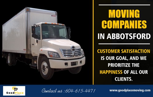 Abbotsford movers that can assist you for your next move  at https://goodplacemoving.com/

Deals In : 

movers in Abbotsford
abbotsford moving companies
moving companies in Abbotsford
abbotsford moving company
Abbotsford movers

Whatever you do, plan the day of the move precisely. Remember, you have a tremendous amount of time before the day to get things prepared, and when you're moving, you'll want it to go as smoothly as possible. Disassemble everything that you can, and try to minimize the number of removal loads. Real efficiency means proper planning whenever you Hire Abbotsford movers experts.

Address : 32508 Tulip Cr. Abbotsford, BC V2T 1R8
 
E Mail : support@goodplacemoving.com

Call US : 604-615-4471

Social Links : 

https://www.instagram.com/abbotsfordmovers/
https://www.reddit.com/user/abbotsfordmovers
http://www.alternion.com/users/abbotsfordmovers/
https://abbotsfordmovers.netboard.me/