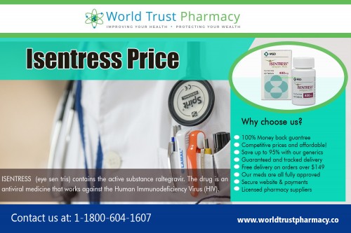 The lowest Isentress Price for the most common version at https://www.worldtrustpharmacy.co/ 

Buy Here : 

https://www.worldtrustpharmacy.co/isentress-400-mg/ 

If used with other medicines, Isentress Price may reduce the amount of HIV in your blood (this is called your "viral load") and increase your CD4-cell count (a type of white blood cells that plays a key role in ensuring a healthy immune system that helps fight infection). Reducing the amount of HIV in the blood may improve the functioning of your immune system.

Deals In : 

Atripla Generic Name 
Eliquis 5 mg Price 
Entecavir Cost 
Isentress Price 
Janumet XR Price 
Zytiga 250 mg Price 
Restasis Eye Drops Cost 

Social Links : 

https://twitter.com/trustgenerics 
https://www.instagram.com/tenviremprep/ 
https://in.pinterest.com/ViradayTablets/ 
https://plus.google.com/u/0/114895103783609971938 
https://www.youtube.com/channel/UC4_25XY4Z1v0MGdyJofWAMw