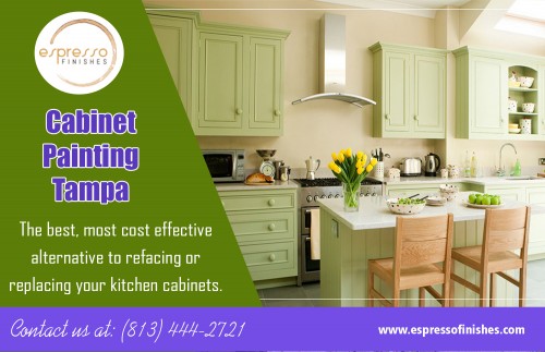 Cabinet painting Tampa is a great solution for kitchens at https://espressofinishes.com/

Find Us here..
https://goo.gl/maps/QinGpJbsPHr

Products/Services –
Cabinet Refinishing
Cabinet Painting 
Kitchen Cabinet Refinishing
Kitchen Cabinet Painting

One of the benefits of cabinet painting Tampa is that unlike many other rooms in your home, that kitchen remodeling doesn't have to be done all at once. You can remodel that kitchen as your time and finances allow. For example, changing your faucets and light fixtures are both projects that are relatively inexpensive and can easily be accomplished in a day or a weekend off as can painting your kitchen walls and cabinets and changing that cabinet hardware.

Contact Us: 333 N Falkenburg Rd #B-221, Tampa, FL 33619, USA
Phone Number: (813) 444-2721
Email Address : info@espressofinishes.com

Social:
https://us.enrollbusiness.com/BusinessProfile/404810/Espresso-Finishes-Tampa-FL-33606
http://www.expressbusinessdirectory.com/Companies/Espresso-Finishes-C290403
https://www.hotfrog.com/business/fl/tampa/espresso-finishes_41858558
http://wheretoapp.com/search?poi=14638159385899761466
https://foursquare.com/v/espresso-finishes/571da55a498e3e958e0494f8
